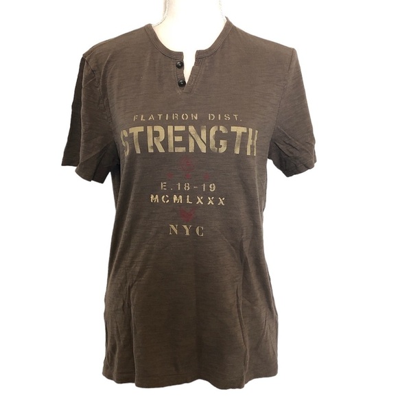 EXPRESS Graphic Tee Shirt "Strength" Women's Size Small Brown Neutral - Picture 1 of 8